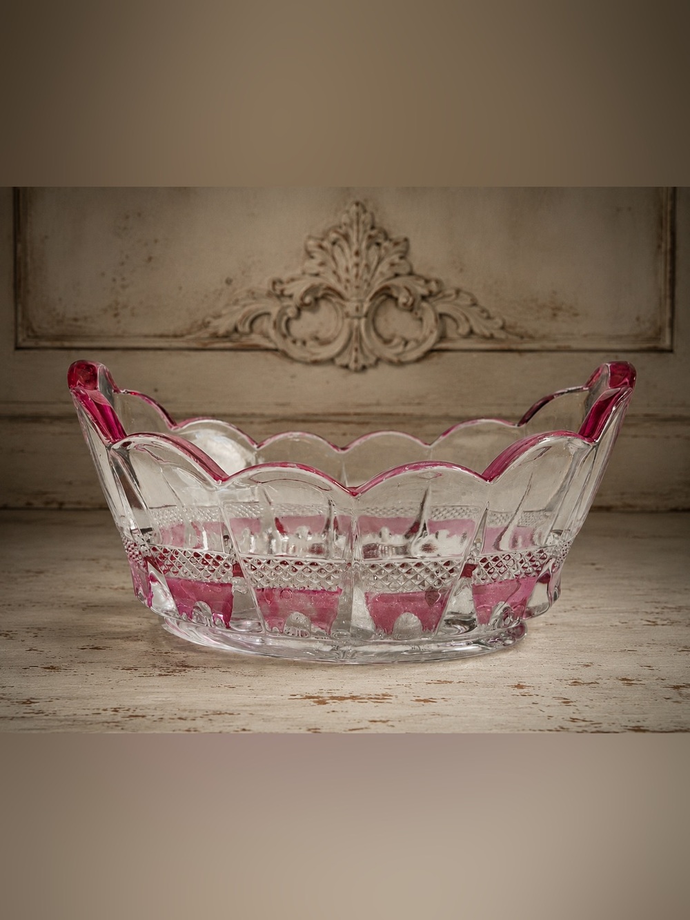 Antique Ruby Stained Pressed Glass Dish